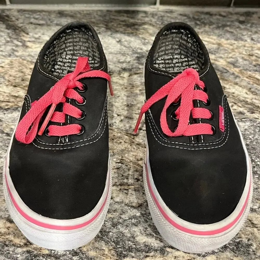 Vans Girl's 12.5 Black Hot Pink Lace Up Skater Shoes Sneakers